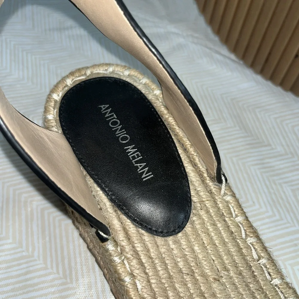 Antonio Melani Black Espadrille Wedge Ankle Strap Sandals 10 M Festival Summer
